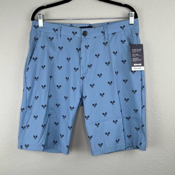 Golf Surf & Swim Co. Light Blue Riviera Tennis Print Chino Golf Shorts 32 NWT - Picture 15 of 15